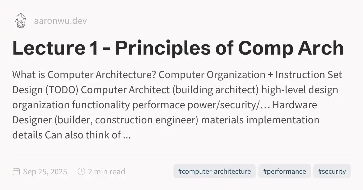 Lecture 1 - Principles of Comp Arch